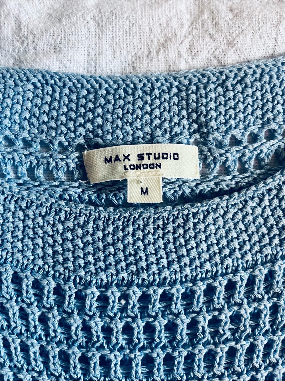 Sky Blue Open-Knit Short Sleeve Top - Picture 6 of 7